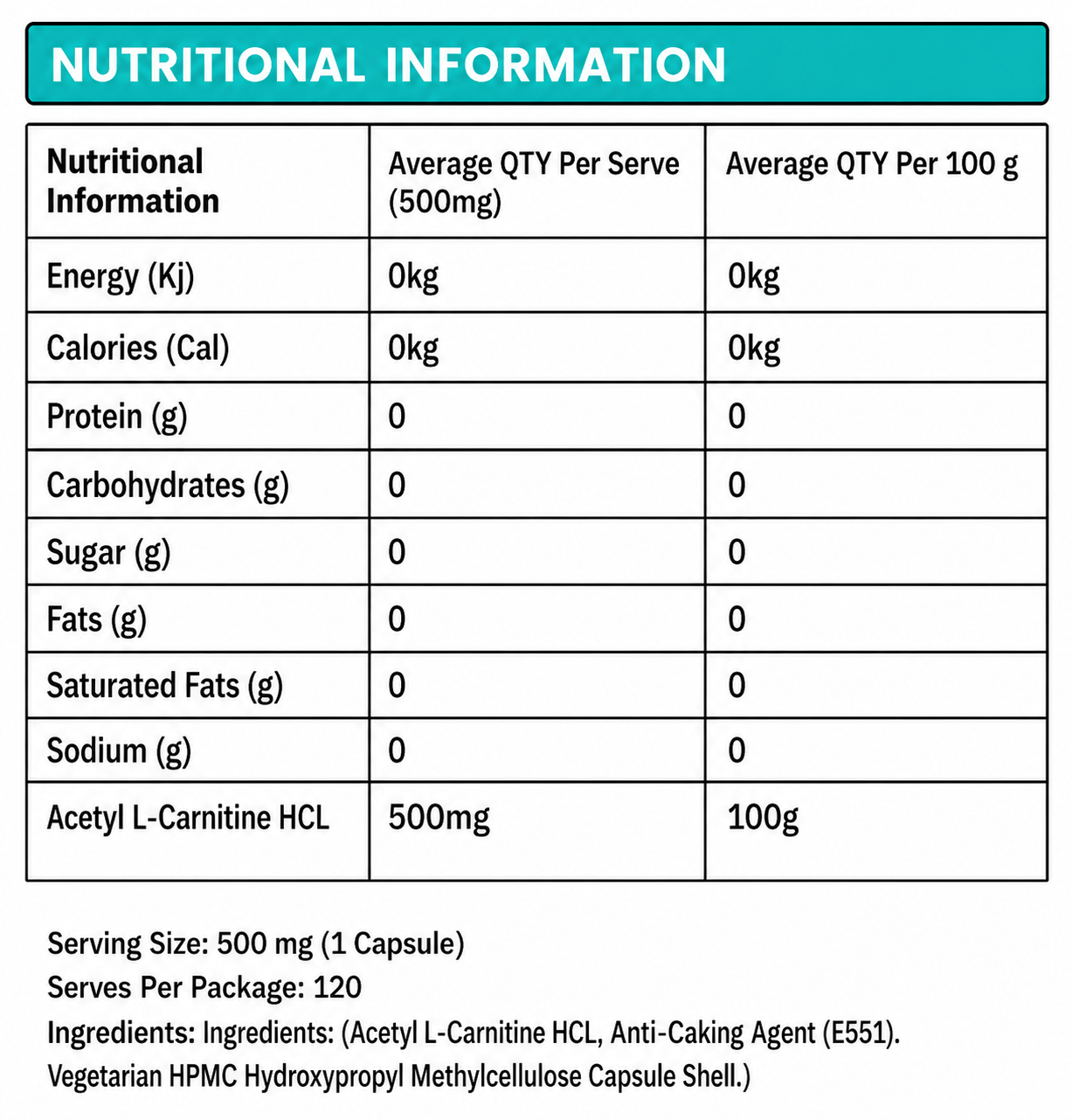 Acetyl L-Carnitine (120 Cap)